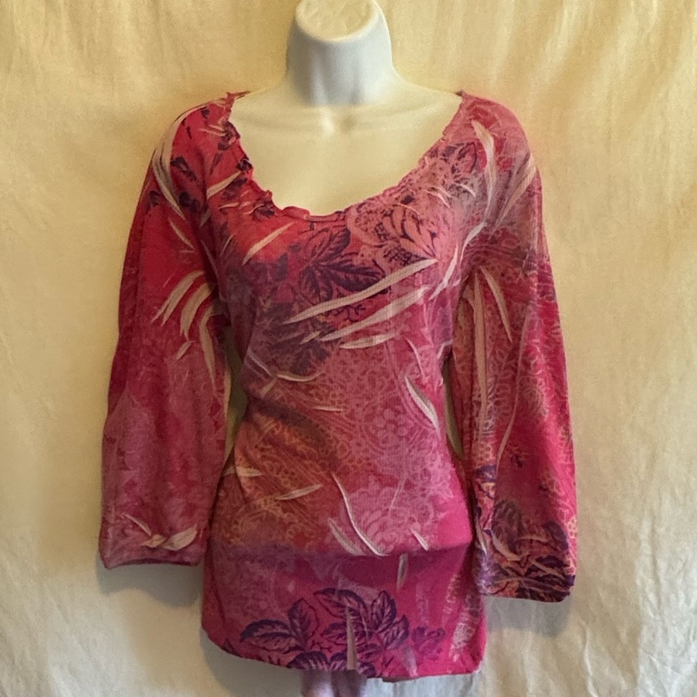 E-138 Jane Ashley Pink‎ 1/2 Sleeve Pullover Blouse Size M